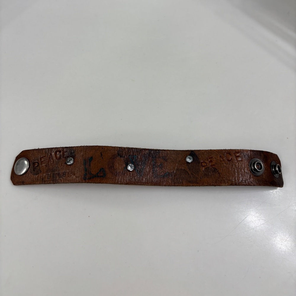 Buckle Genuine Leather Snap Bracelet Peace Genesis Brown Cuff